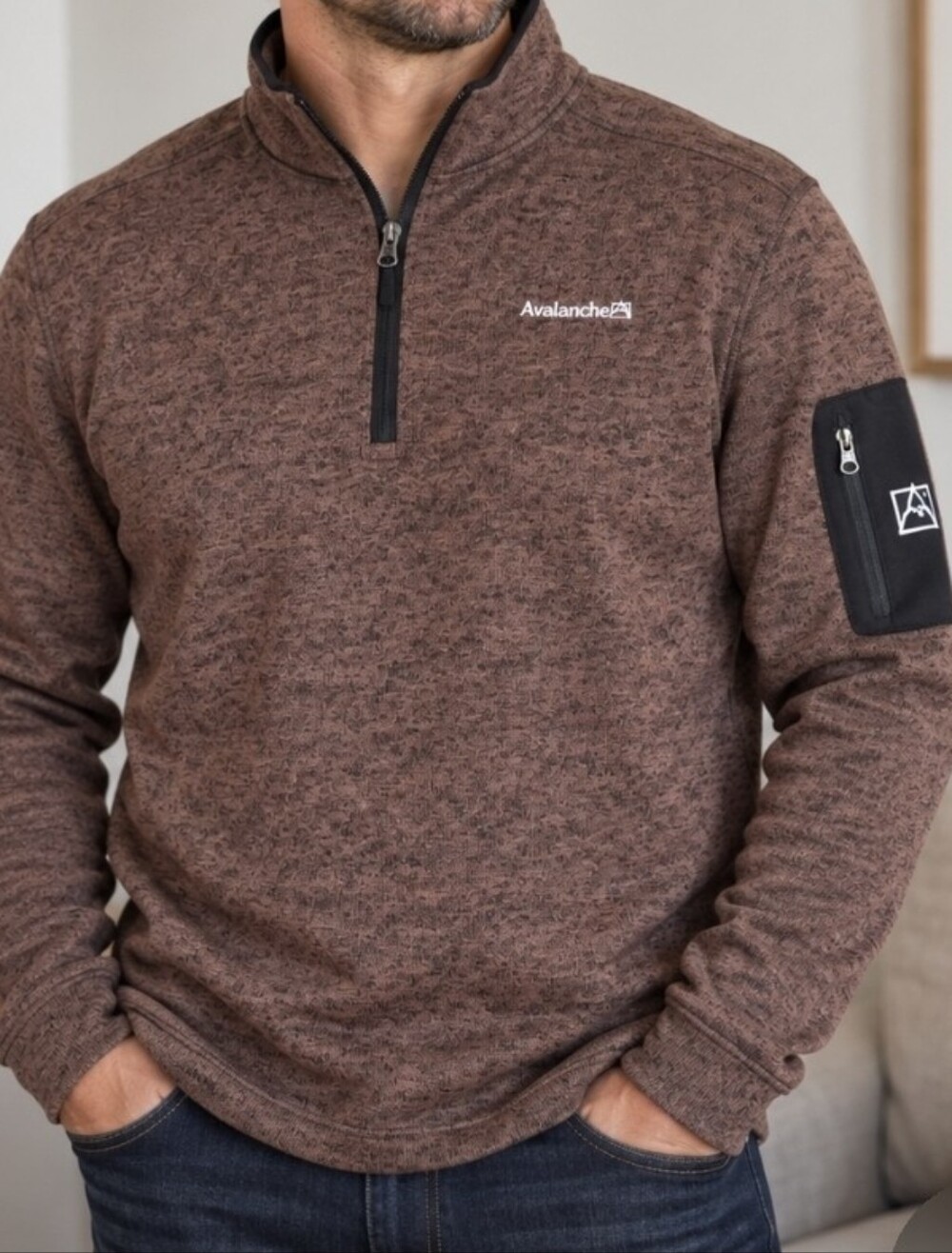 Avalanche Men’s XL Brown Thermal Quarter Zip Pullover Outdoor Hiking Sweater